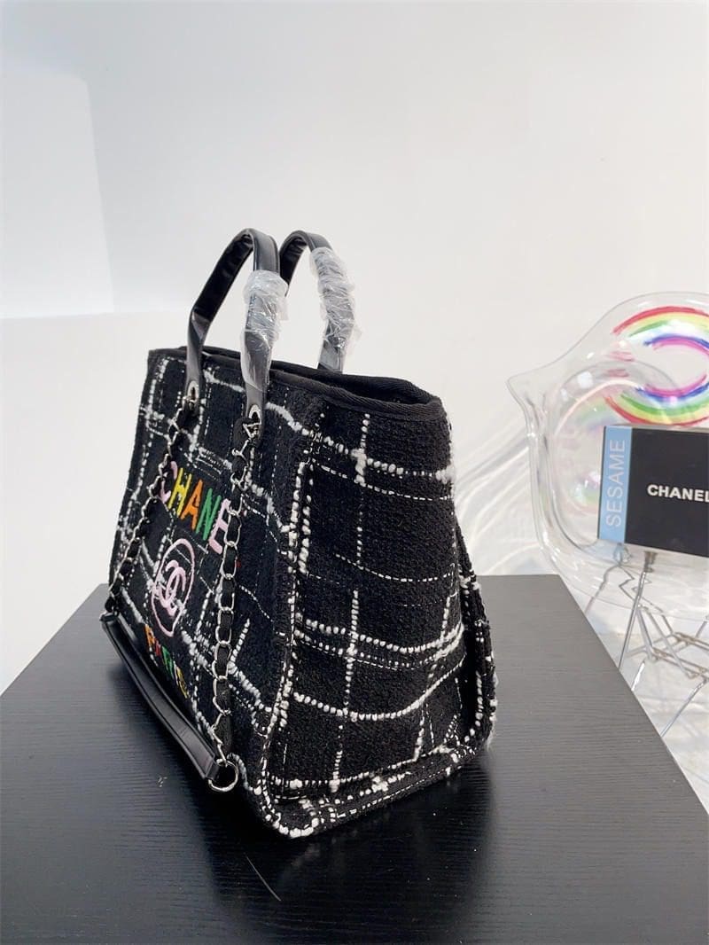 CHANEL Rainbow Black Tweed Deauville Tote Black