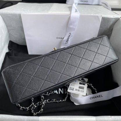 CHANEL CLASSIC HANDBAG Grained Calfskin & Silver Metal
