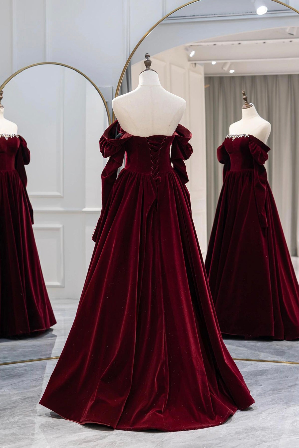 Burgundy Velvet Long Prom Dress, Elegant A-Line Party Dress