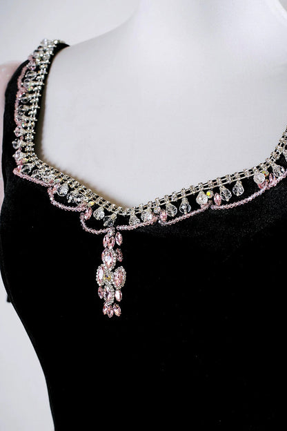 Black Velvet and Pink Tulle Long Prom Dress, A-Line Short Sleeve Party Dress