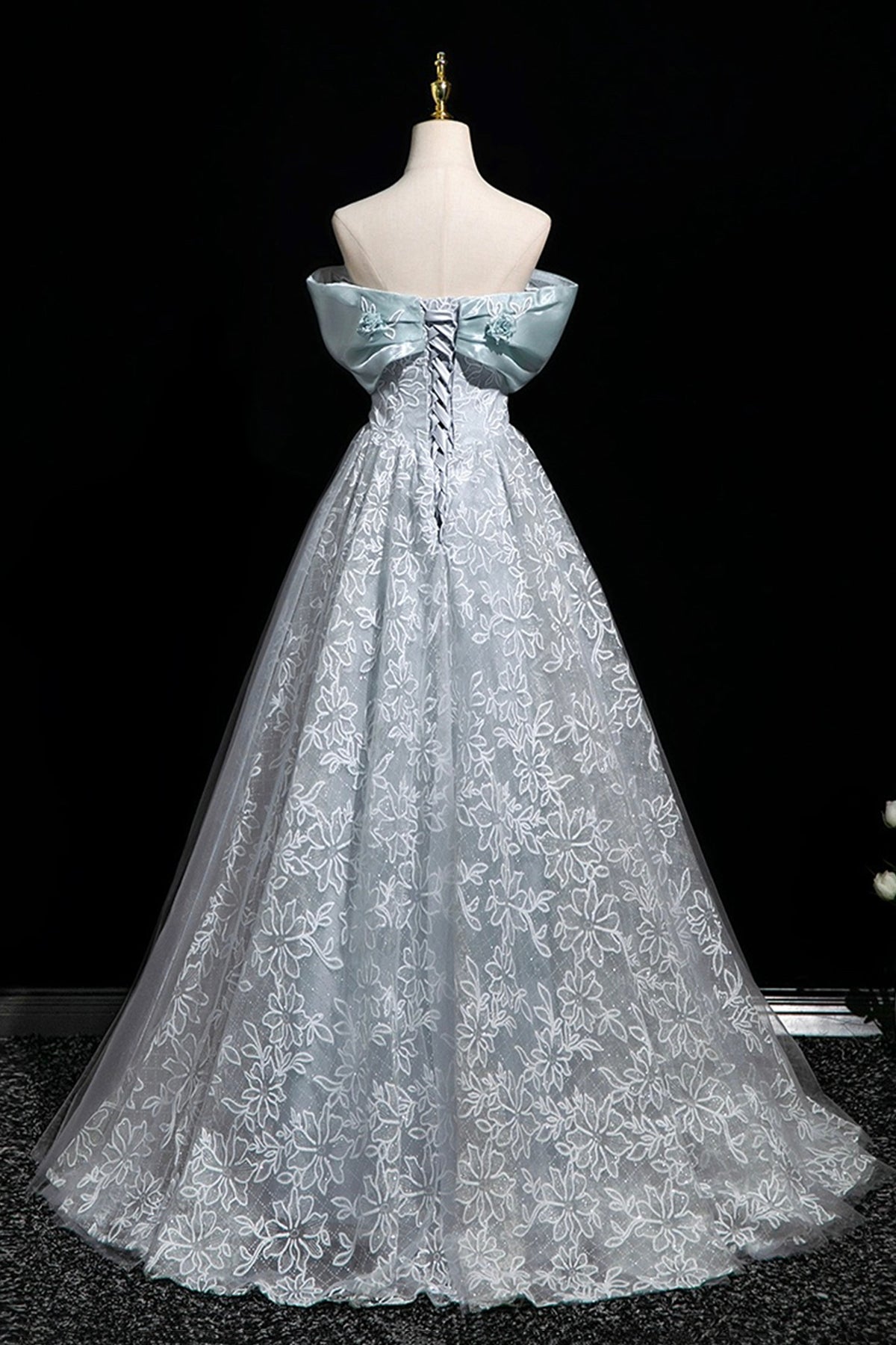 Blue Tulle Lace Long Prom Dress, Beautiful A-Line Evening Party Dress