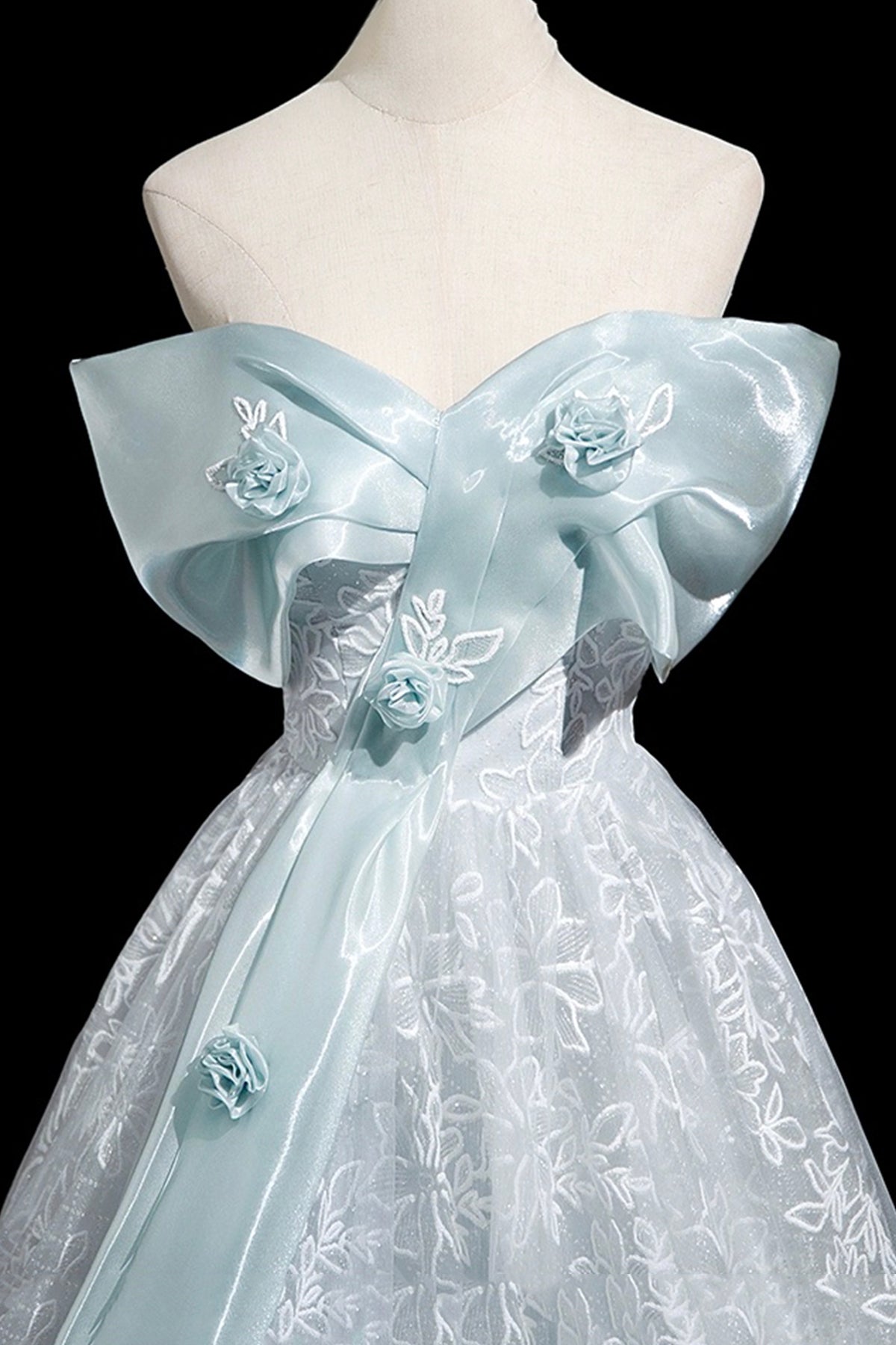 Blue Tulle Lace Long Prom Dress, Beautiful A-Line Evening Party Dress