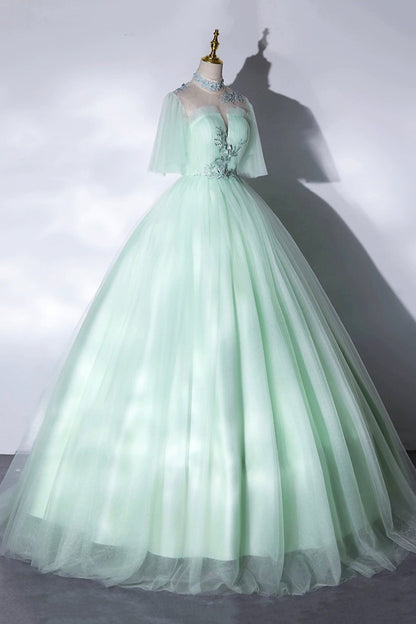 Elegant Green A-Line Princess Prom Dress, A-Line Lace Evening Party Dress