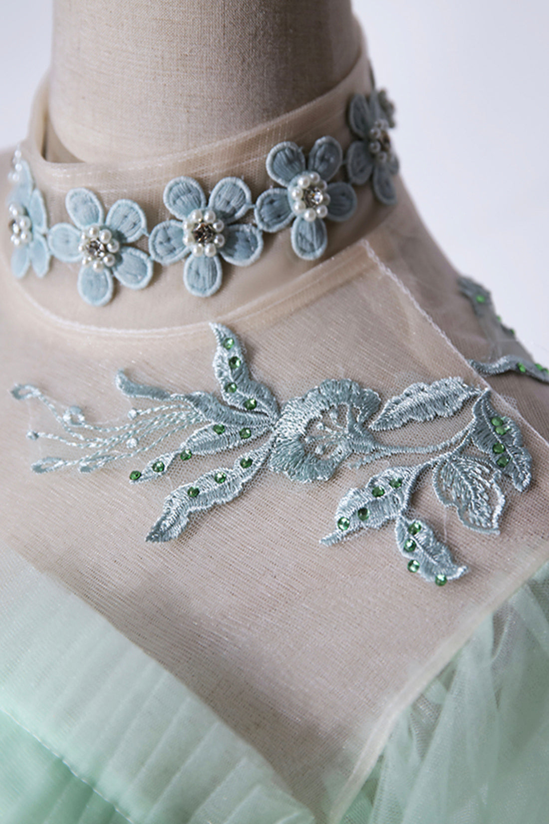 Elegant Green A-Line Princess Prom Dress, A-Line Lace Evening Party Dress