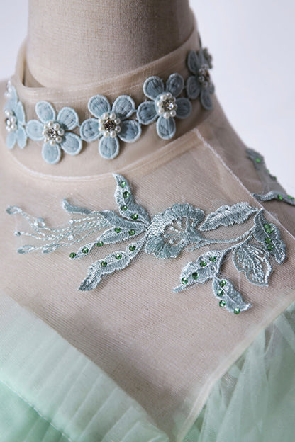 Elegant Green A-Line Princess Prom Dress, A-Line Lace Evening Party Dress