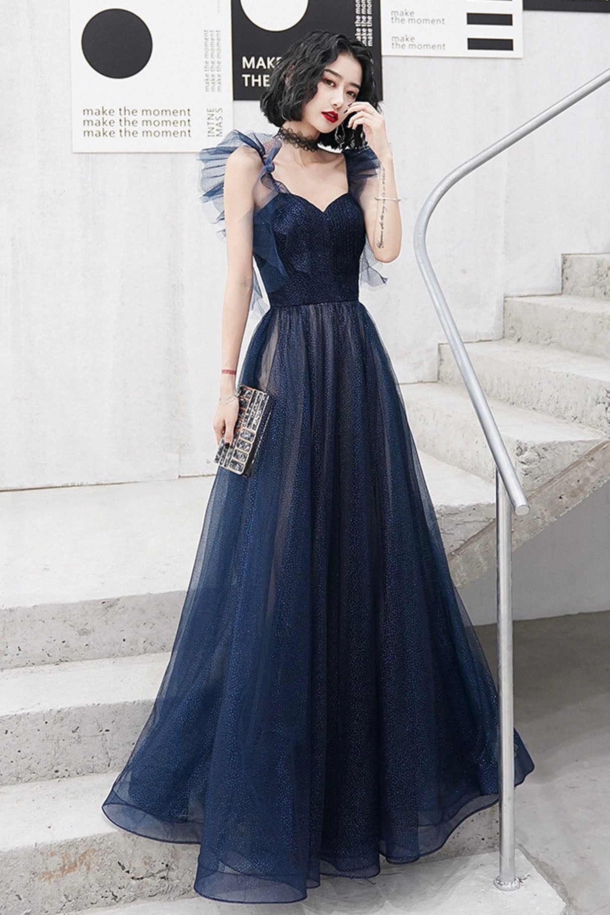 Blue Sweetheart Neckline Tulle Long Formal Dresses, A-Line Blue Prom Dresses