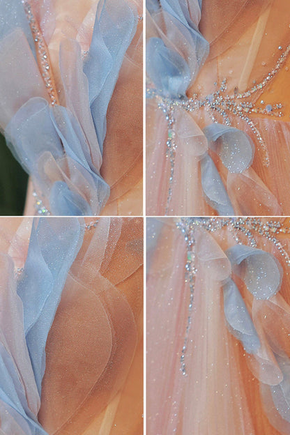 Pink Off the Shoulder Tulle Long Party Dress, Cute A-Line Prom Dress