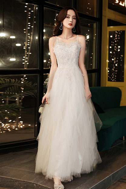 Champagne Spaghetti Strap Long Prom Dress