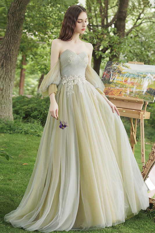 Green Lace Long Prom Dresses, Beautiful A-Line Evening Dresses