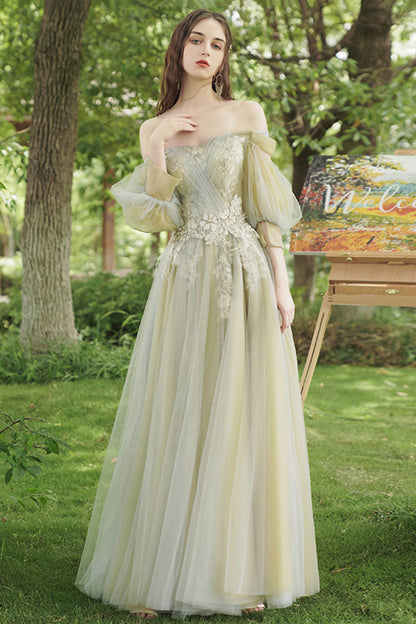 Green Lace Long Prom Dresses, Beautiful A-Line Evening Dresses