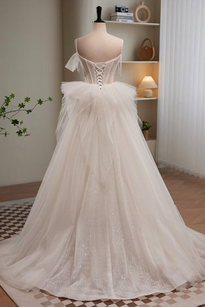 Lovely Spaghetti Strap Lace Long Prom Dress, A-Line Evening Dress