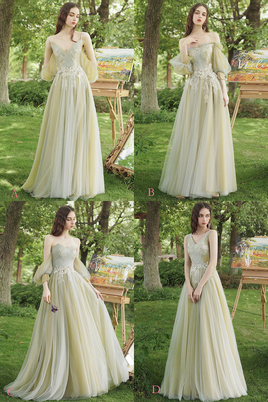 Green Lace Long Prom Dresses, Beautiful A-Line Evening Dresses