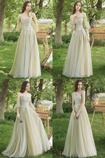 Green Lace Long Prom Dresses, Beautiful A-Line Evening Dresses