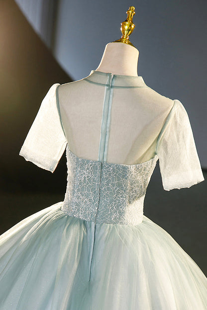 Beautiful Tulle Long A-Line Prom Dress, Gray Green  Formal Dress Sweet 16 dress