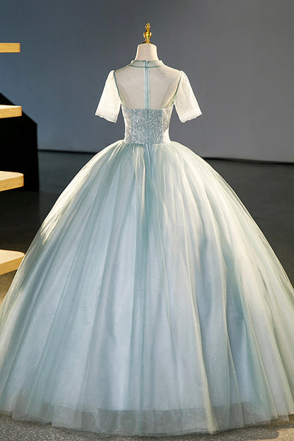 Beautiful Tulle Long A-Line Prom Dress, Gray Green  Formal Dress Sweet 16 dress