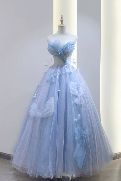 Blue Tulle Long A-Line Prom Dress Party Dress, Beautiful Blue Evening Dress