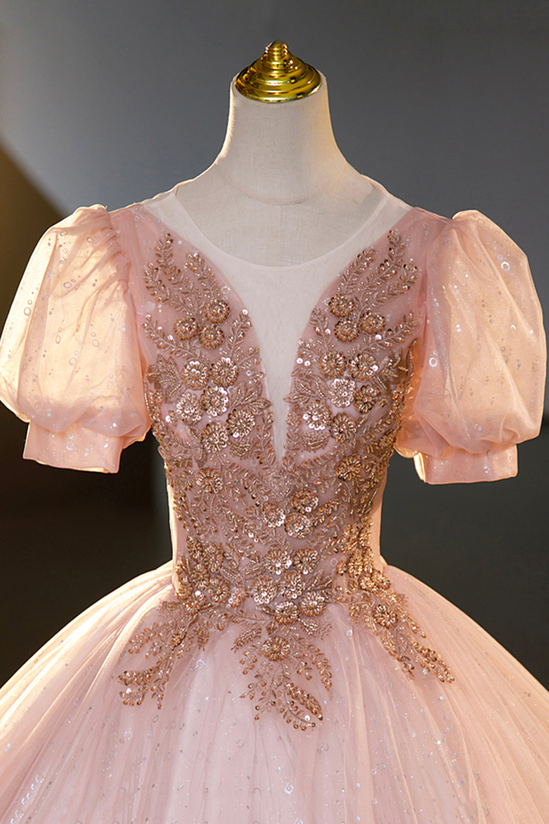 Pink Tulle Beaded Long Ball Gown, Beautiful A-Line Prom Dress, Pink Sweet 16 Dress