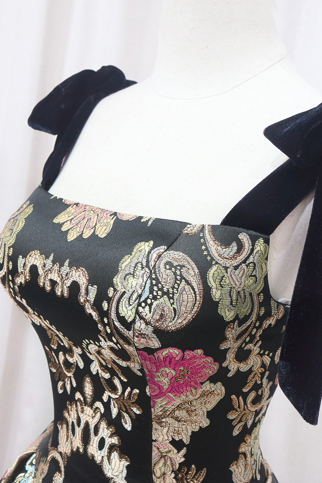 Unique Floral Floor Length Prom Dress, A-Line Black Evening Dress