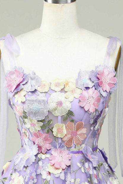 Lavender 3D Floral Embroidered Party Dress, Cute A-line Homecoming Dress