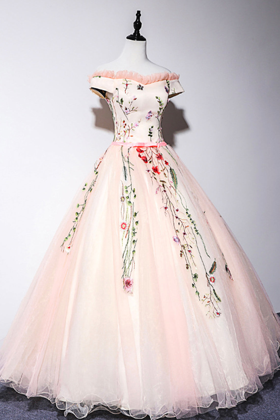 Cute Tulle Lace Long Formal Dress, A-Line Off Shoulder Party Dress