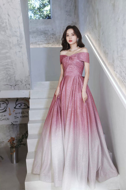 Beautiful Gradient Floor Length A-Line Prom Dress, Off the Shoulder Evening Party Dress