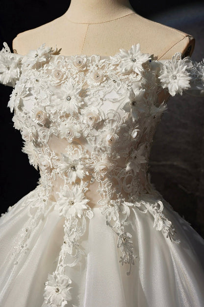 Beautiful Flowers Lace Short Prom Dress, White A-Line Evening Party Dress