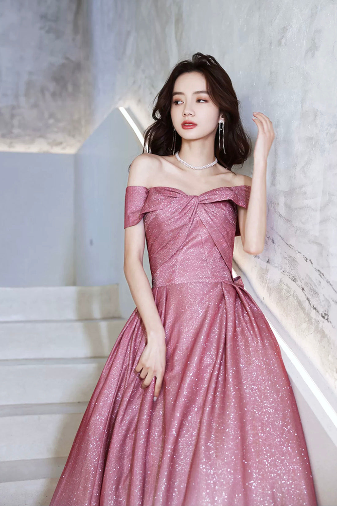 Beautiful Gradient Floor Length A-Line Prom Dress, Off the Shoulder Evening Party Dress