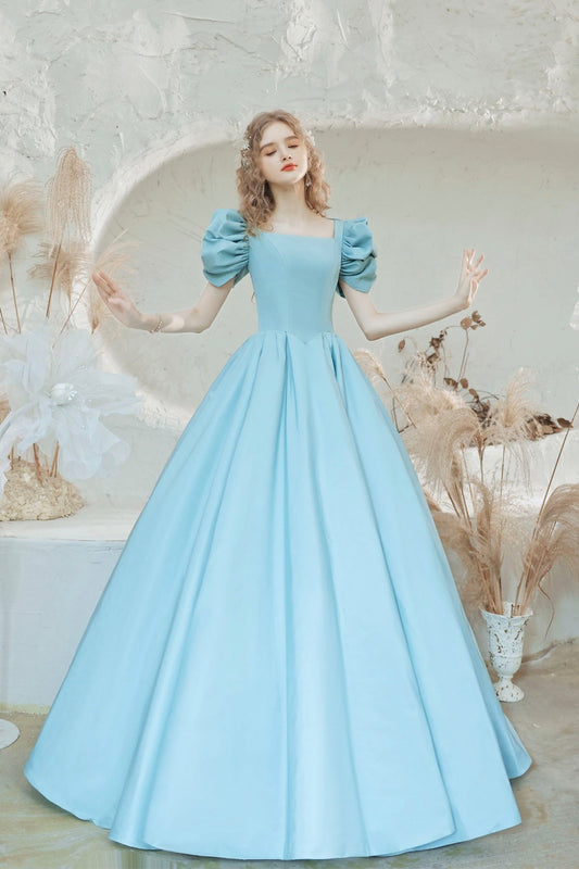 Blue Satin Long Ball Gown Dress Formal Dress