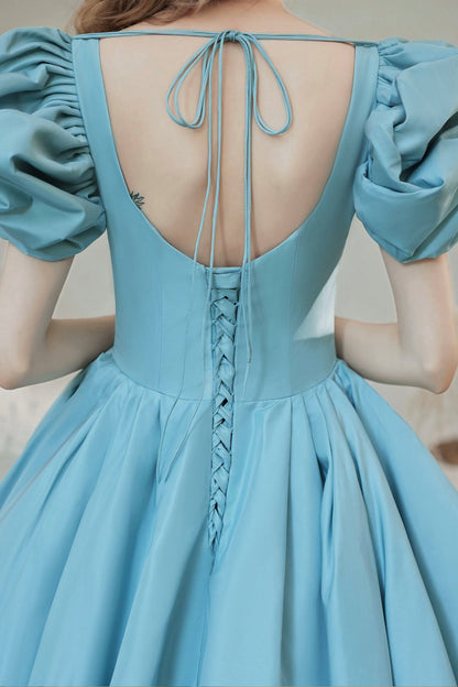 Blue Satin Long Ball Gown Dress Formal Dress