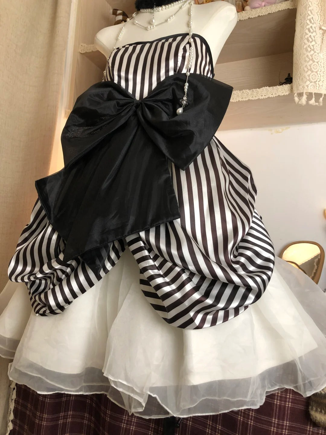 Black stripes playful elegant cute niche short homecoming dress birthday party dress gh4308