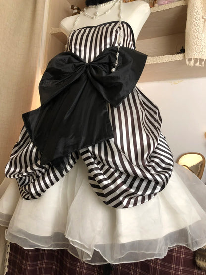 Black stripes playful elegant cute niche short homecoming dress birthday party dress gh4308