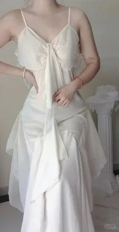 Ivory White Flowing Long Chiffon Ball Gown Evening Dress Party Dress gh4708