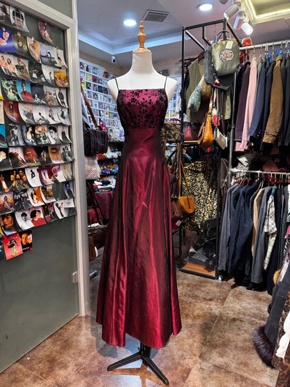Burgundy flower exquisite elegant long satin evening dress birthday party dress prom dress gh4279