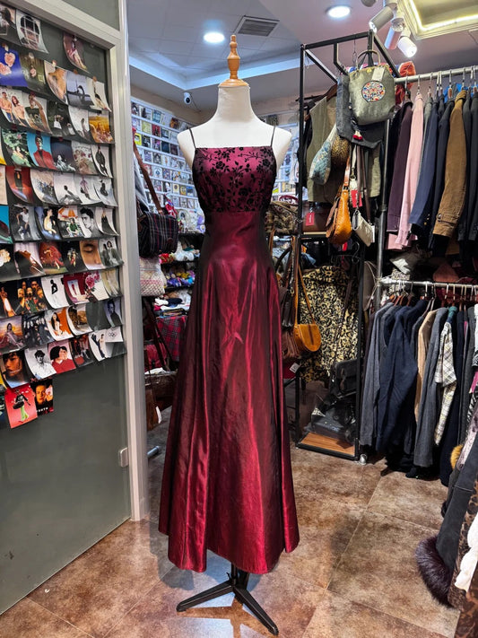 Burgundy flower exquisite elegant long satin evening dress birthday party dress prom dress gh4279