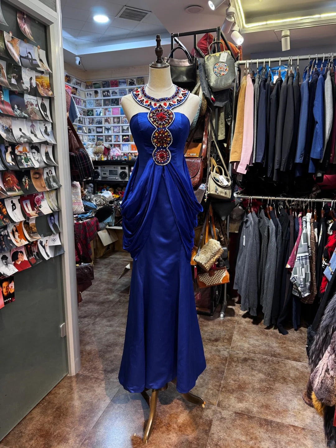Blue gemstone long satin ball dress, banquet dress, evening dress gh4651