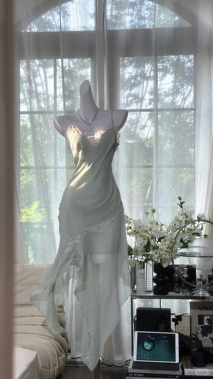 Mint Mambo Green Vintage Long Chiffon Lace Party Dress Date Dress gh5079