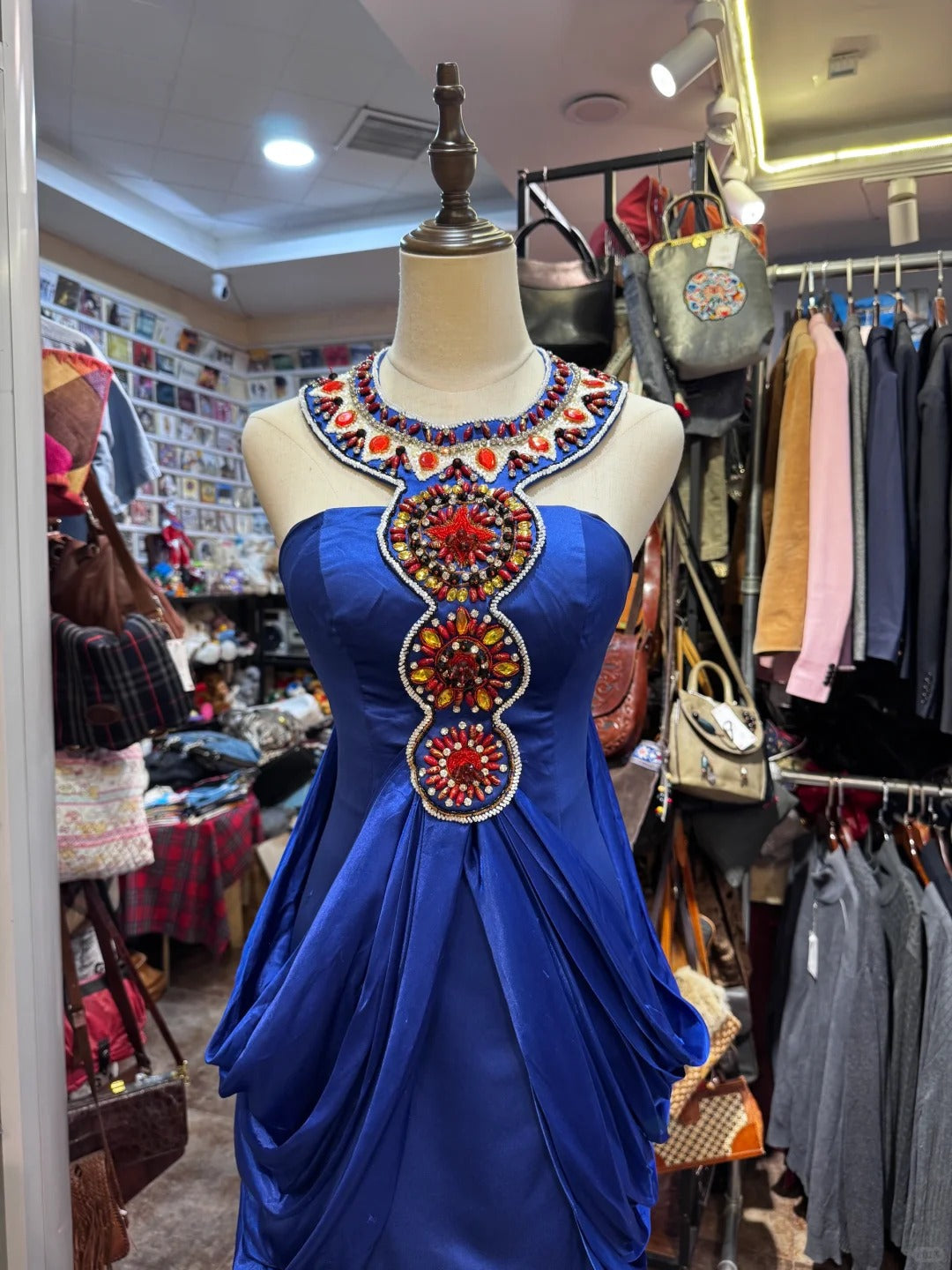 Blue gemstone long satin ball dress, banquet dress, evening dress gh4651