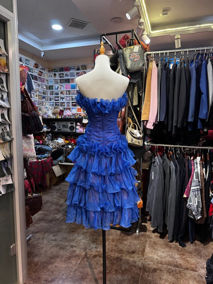 Blue floral chiffon short homecomming dress, birthday party dress gh4649