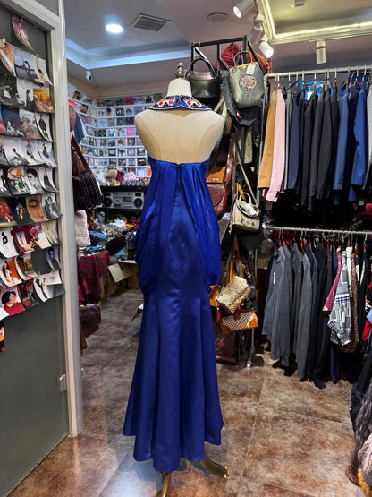 Blue gemstone long satin ball dress, banquet dress, evening dress gh4651