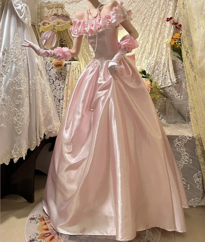 Pink Vintage Elegant Floral Beading Fashion Long Satin Ball Gown Evening Dress Graduation Dress Birthday Dress Quinceañera Dress gh4259