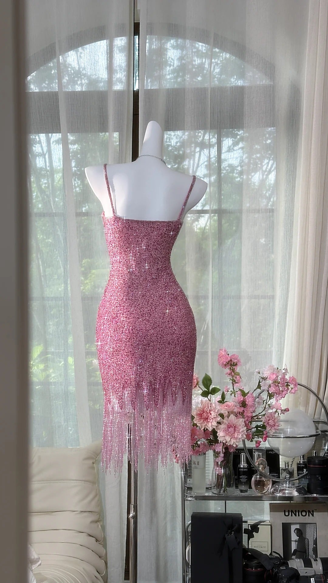 Pink shiny vintage chiffon short homecoming dress prom dress evening dress party dress gh4822