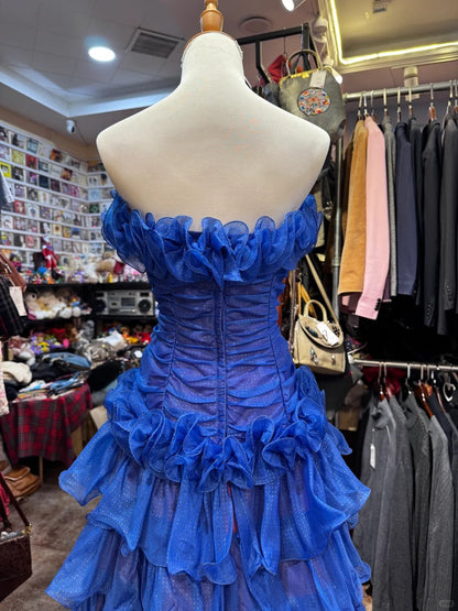 Blue floral chiffon short homecomming dress, birthday party dress gh4649