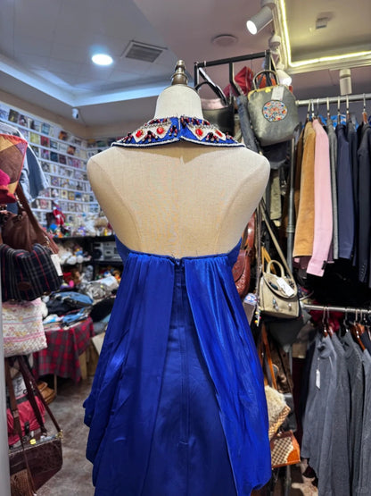 Blue gemstone long satin ball dress, banquet dress, evening dress gh4651