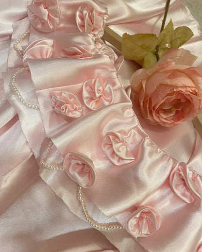 Pink Vintage Elegant Floral Beading Fashion Long Satin Ball Gown Evening Dress Graduation Dress Birthday Dress Quinceañera Dress gh4259