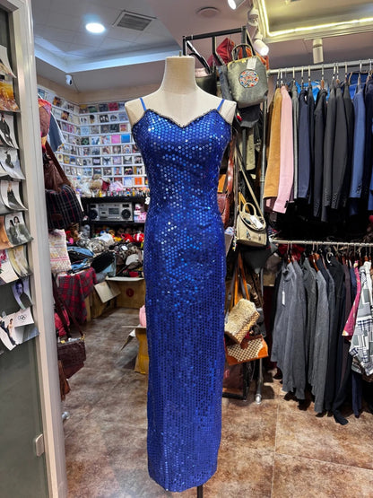 Blue shiny sequin fashionable long ball dress, banquet dress, evening dress gh4651