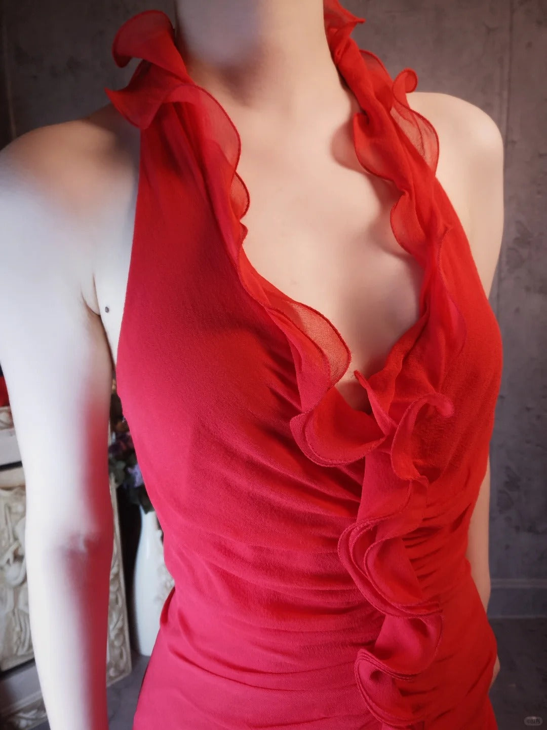 Flame red dress vintage pleated fishtail tassel beads retro elegant long chiffon prom dress evening dress party dress gh4808
