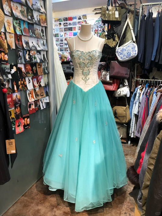 Blue exquisite elegant long tulle evening dress birthday party dress prom dress gh4281