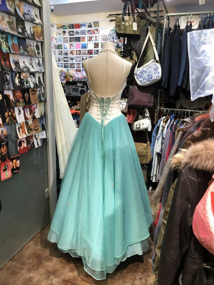 Blue exquisite elegant long tulle evening dress birthday party dress prom dress gh4281