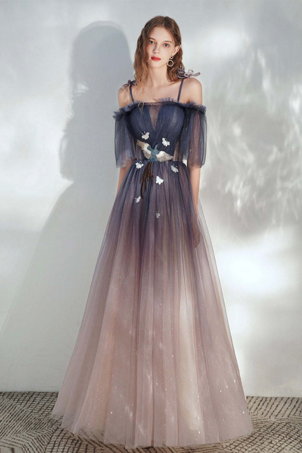 Lovely Spaghetti Straps Lace Long Prom Dress, A-Line Evening Dress