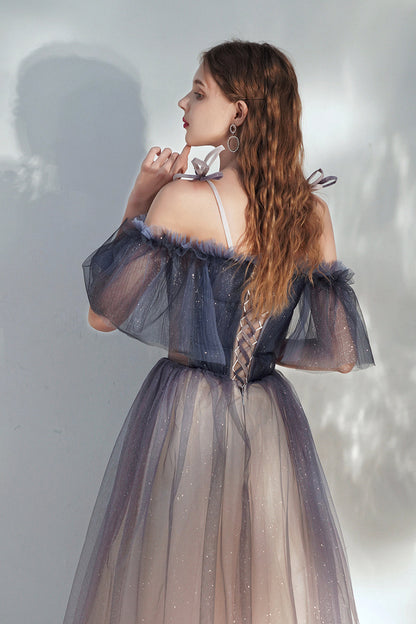 Lovely Spaghetti Straps Lace Long Prom Dress, A-Line Evening Dress